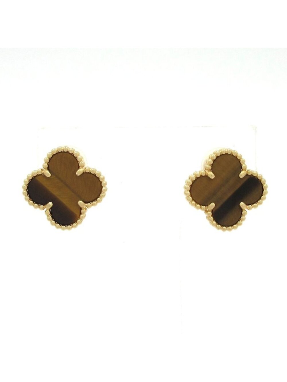 Van Cleef & Arpels Earrings Vintage Alhambra 18k Yellow Gold Dark Brown Clip